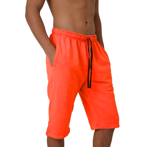 Men's Orange Cotton Polyester <b>Fleece</b> <b>Shorts</b> Mid Drawstring Casual Breathable Quick Dry Long Length Solid Color Knitted Fabric - Product Image 5