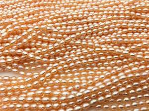 Perles de riz d'eau douce ovales teinte orange 3-5mm en vrac, brin de 15 pouces pour la fabrication de bijoux, vente en gros, haute brillance - Product Image 4