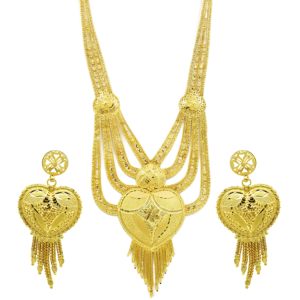 Juego de Joyería Nupcial Largo con Forma de Corazón Turco, Chapado en Oro de 14K, 18K y 24K, Estilo Dubái Tradicional, Venta al Por Mayor - Product Image 4