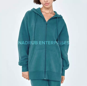 Ensemble de survêtement pour femme, vert turquoise, à capuche et fermeture éclair, poids moyen, décontracté, deux pièces, sweat-shirt et pantalon - Product Image 2