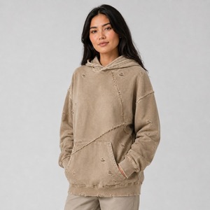 Sudadera con capucha estilo grunge desgastada, oversize, vintage, para mujer, lavada, holgada, de ajuste relajado, de forro polar suave, con borde deshilachado - Product Image 3