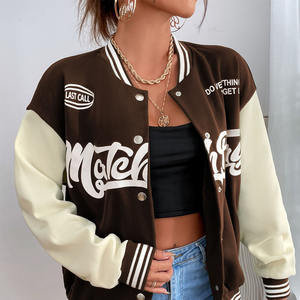 Nueva Chaqueta Universitaria de Invierno para Mujer 2026, de Gran Venta, con Parches, Hombros Caídos, Cuello Alto y Gráficos Impresos en Lona - Product Image 4