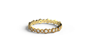 Bague d'éternité en or 18 carats pour femme, motif géométrique hexagonal, diamants ronds, bande nid d'abeille, sertie sur six côtés, entièrement pavée, empilable - Product Image 1