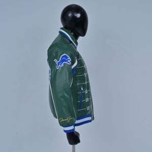 Veste en cuir pour homme, imprimé terrain de football vert, avec logo Blue Lions tendance, col rabattable et fermeture éclair - Product Image 4