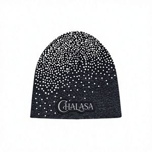 Bonnet en acrylique jacquard uni orné de strass pour femmes et hommes, bonnet tricoté décontracté réglable automne/hiver - Product Image 1