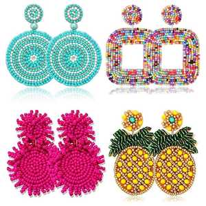 Boucles d'oreilles pendantes pour femmes, ancre turquoise perlée, faites à la main, plaqué or, avec crochet en cristal - Product Image 6