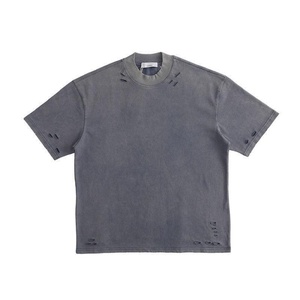 Camiseta con logo personalizado, lavada al ácido, para hombre, estilo desgastado, de tela gruesa, extragrande, de algodón jersey, para hombre, AI-TS-25 - Product Image 1