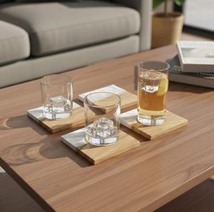 Juego de Posavasos de Madera con Soporte, Posavasos Ecológicos de Madera para Bebidas, Posavasos Rústicos de Madera para Mesa, Juego de Posavasos de Madera Hechos a Mano - Product Image 4
