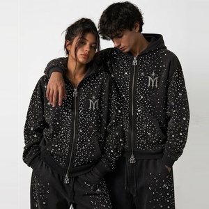 Sweat à capuche unisexe en molleton 100 % coton, coupe classique, avec logo frontal personnalisé en strass, service OEM, fabriqué au Bangladesh - Product Image 5