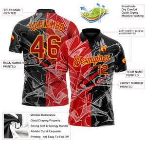 Nouvelle Arrivée Polo de Golf Respirant à Motif Graffiti Personnalisé Rouge Jaune 3D Anti-égratignures Haute Performance Chemises Décontractées Homme Vente en Gros - Product Image 2