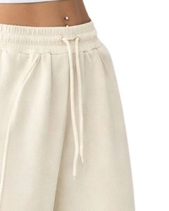 Customized <b>White</b> Women Wide Leg Fleece Sweatpants Elastic Waist Drawstring Casual Loose Fit Jogger Trousers Soft Lounge Wear - Product Image 2