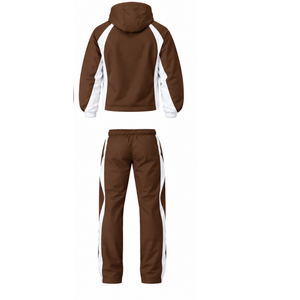 Conjunto Deportivo de Dos Piezas con Capucha en Color Marrón Chocolate y Blanco, Chaqueta con Cierre Completo y Pantalones Rectos, Ropa Deportiva Personalizada para Entrenamiento - Product Image 2