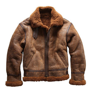 Custom Design High Quality With Fur Collar Canvas Fabric Breathable & Windproof Winter <b>Sheepskin</b> Leather Sherpa <b>Jacket</b> For <b>Man</b> - Product Image 1