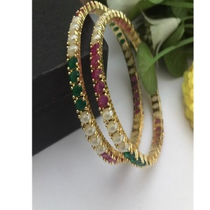 Dazzling Gold Plated <b>Bangle</b> Bracelets <b>Set</b> With Stones Ethnic Style For Women Party Jewelry Collection - Product Image 3