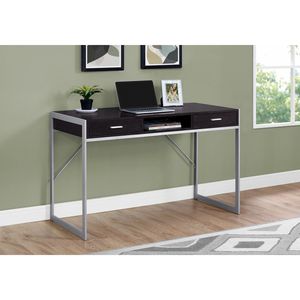 Scrivania Moderna Contemporanea da 48 Pollici per Ufficio e Casa con Cassetti Portaoggetti, Laminato Marrone e Metallo Grigio - Product Image 5