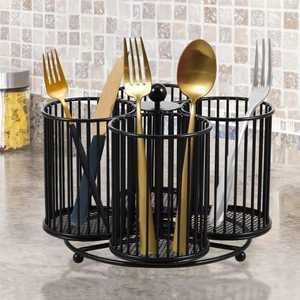 Porte-couverts portable en métal noir avec poignée, 4 compartiments, organiseur de couverts, cuillère, fourchette, couteau, pour pique-nique - Product Image 6