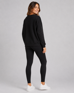 Women's Black Oversized Crewneck Sweatshirt With <b>Sequined</b> Dot Pattern Full Sleeve Knitted Winter Casual Wear Sweatshirt for <b>men</b> - Product Image 3