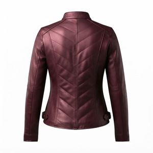 Chaqueta de Motociclista de Cuero PU para Mujer, Corte Ajustado, Manga Larga, Cierre de Cremallera, Cuello Alto, Ropa de Abrigo para Otoño - Product Image 6