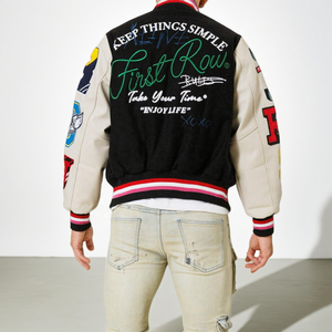 Veste en cuir brodée en chenille personnalisée pour hommes, col montant, style varsity baseball, style letterman pour l'hiver - Product Image 2