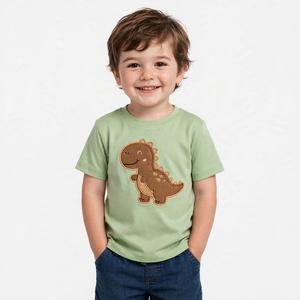 <b>Cute</b> Dinosaur Printed Boy's Short Sleeve <b>T</b>-<b>Shirt</b> O-Neck Casual Cartoon Front Green Cotton Jersey Top <b>T</b> <b>Shirt</b> For Boy Kids - Product Image 1