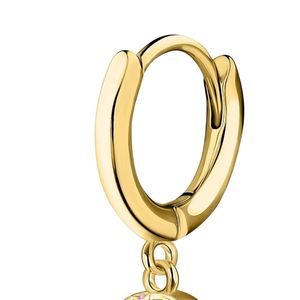 Boucles d'oreilles pendantes en cristal rond or rose vert avec motif feuille en relief et détail pierre scintillante, bijoux fantaisie pour femme - Product Image 3