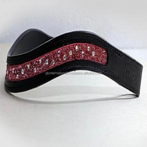 Banda de cuero genuino hecho a mano para cejas de caballo, con incrustaciones de cristal brillante, banda para cejas de caballo completamente cosida, color negro, precio al por mayor - Product Image 3