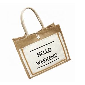 Sac fourre-tout en jute réutilisable et écologique pour femmes, logo personnalisé, shopping quotidien, sac d'épicerie en toile de jute avec sérigraphie, cadeau à usage quotidien - Product Image 2