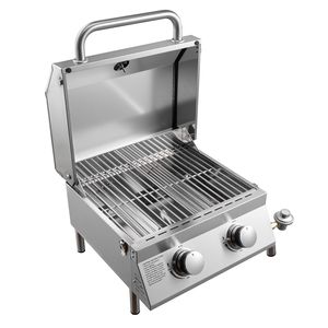 2-Burner <b>Stainless</b> <b>Steel</b> Tabletop <b>Gas</b> Grill Portable Propane <b>BBQ</b> with Built-In Thermometer Weatherproof Lid Travel Locks - Product Image 1