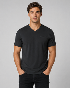 F2WIN Men's V-Neck Short Sleeve <b>T</b>-<b>Shirt</b> Regular Fit Black Casual Breathable Fleece Knitted <b>Polyester</b> Cotton Solid Color Custom - Product Image 1
