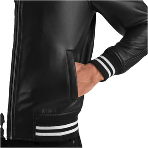 Veste en cuir varsity élégante pour homme Rahsal Industries, à capuche, respirante, coupe-vent, streetwear - Product Image 5