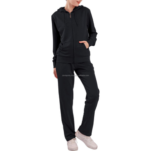 Conjunto Deportivo Clásico Negro para Mujer con Cremallera, Sudadera con Capucha y Pantalones Deportivos de Pierna Recta, Conjunto Deportivo con Cremallera para Mujer - Product Image 1