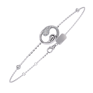Minimalist Designer Jewellery | Lab Grown Personalized <b>Charm</b> Diamond Bracelet in 10K 14K 18K White Gold with Pave Curve - Product Image 1