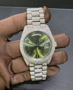 Montre de luxe pour homme avec diamants glacés, boîtier en acier inoxydable 36 mm, affichage analogique de la date, verre saphir, mouvement mécanique - Product Image 1