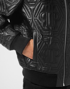 Blouson Bomber Homme Noir Motif Croco Gaufré avec Lettres, Fermeture Éclair, Col Rabattu, Coupe Slim, Style Moto, Hiver Automne - Product Image 5