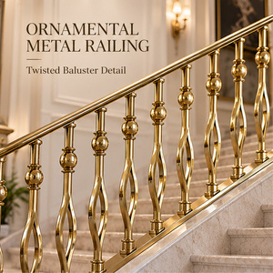 Barandillas de Escalera en Tono Dorado Regal con Pernos en Forma de Reloj de Arena y Detalles de Cuello Esférico para Interiores Clásicos - Product Image 1