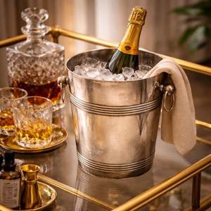 Cubo de Hielo Clásico de Acero Inoxidable con Asas, Acabado Plateado Pulido, Textura Lisa, Enfriador de Botellas de Vino para Mesa, Bares y Restaurantes, Blanco - Product Image 3