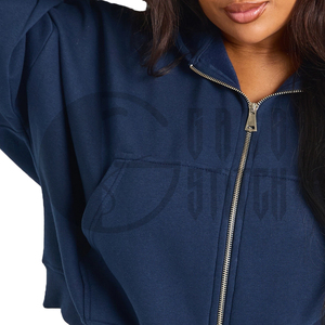 Sudadera con capucha extragrande para mujer, con cremallera completa, de algodón personalizado, estilo casual con hombros caídos - Product Image 2