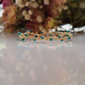 Bracelet en quartz vert émeraude, bracelet délicat en pierres précieuses pour femme, cadeau pierre de naissance, argent 925, or 14 carats - Product Image 4