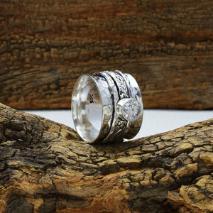 Natural White Topaz <b>Spinner</b> Handmade Fidget <b>Ring</b> 925 Sterling Silver Topaz <b>Ring</b> Anxiety Relief Jewelry Boho Gift - Product Image 3