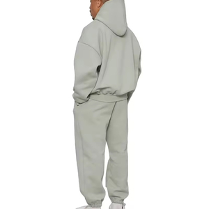 Mens <b>Light</b> Gray Hooded Sweatshirt Sweatpants Set Casual Loose Fit Full Sleeve Printed Breathable Heavyweight Cotton Tracksuit - Product Image 3