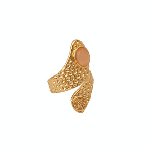 Peach Moonstone Bypass <b>Adjustable</b> <b>Ring</b>, Statement Wrap Open <b>Ring</b>, Gold Plated Hammered Twisted Band Gemstone Jewelry R - Product Image 6