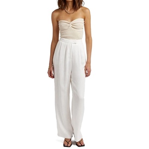 Women's <b>Strapless</b> Knitted Tank <b>Top</b> Solid Color Ruched Minimalist Style <b>White</b> - Product Image 1
