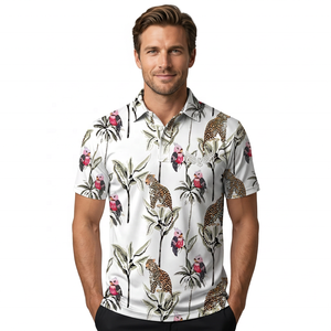 <b>Men's</b> Short Sleeve Polo <b>Shirt</b> Animal Print Pattern Casual Breathable Woven Polyester <b>White</b> - Product Image 3