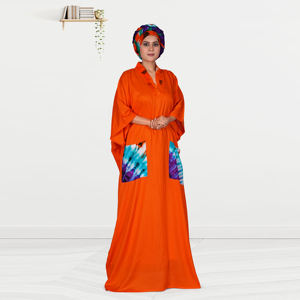 Caftán modesto de rayón con detalles estampados en contraste, bolsillos delanteros espaciosos, corte maxi fluido hasta el suelo, tela suave y transpirable, ideal para Eid. - Product Image 2