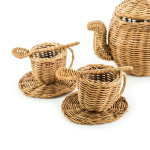 Juego de té de ratán hecho a mano con cariño para niños en edad preescolar, combo de tetera y taza en miniatura tejidas. - Product Image 4