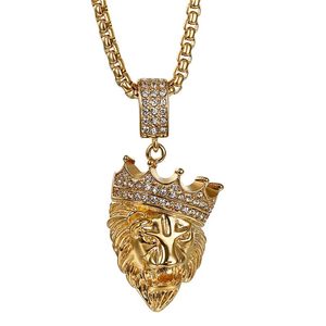 Collier avec pendentif tête de lion en acier inoxydable plaqué or, chaîne avec breloque couronne, bijoux pour homme, cadeau d'anniversaire - Product Image 1