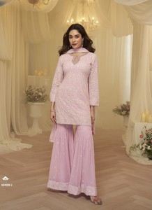 Georgette Free Size Stitched <b>Suit</b> with <b>Chikankari</b> Embroidery Work - Product Image 3