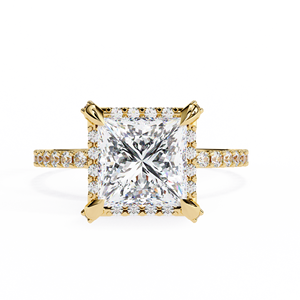 Anillo de Compromiso de Oro Amarillo de 14K con Diamante Cultivado en Laboratorio Certificado por IGI de 2 CT, Corte Princesa, Engaste Pavé, para Aniversario o Boda - Product Image 1