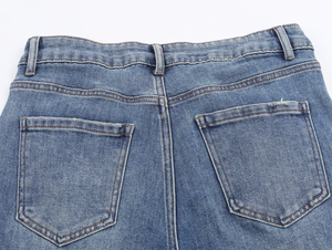 Jeans Largos Casuales de Mezclilla Azul para Mujer, Marca Muzamin, de Secado Rápido y Transpirables, Estilo Vintage, Cierre de Cremallera, Corte Ajustado - Product Image 5