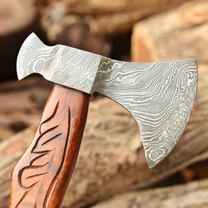 A&M ENTERPRISES Handmade Damascus Steel Camping <b>Axe</b> Hand Carved Feather Design Rosewood <b>Handle</b> Matching Leather Sheath knives - Product Image 3